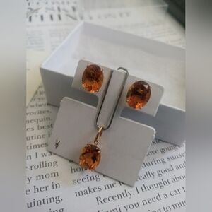 Citrine K18 Japan Stud Earrings and Pendant Set